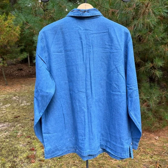 90s Adrian Delafield Embroidered Denim Button-Up Shirt Blouse Leaves Fall Fairy - Picture 4 of 14